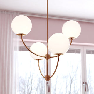 Avers 4 Light Gold Brass Mid-Century Modern Chandelier White Globe Glass