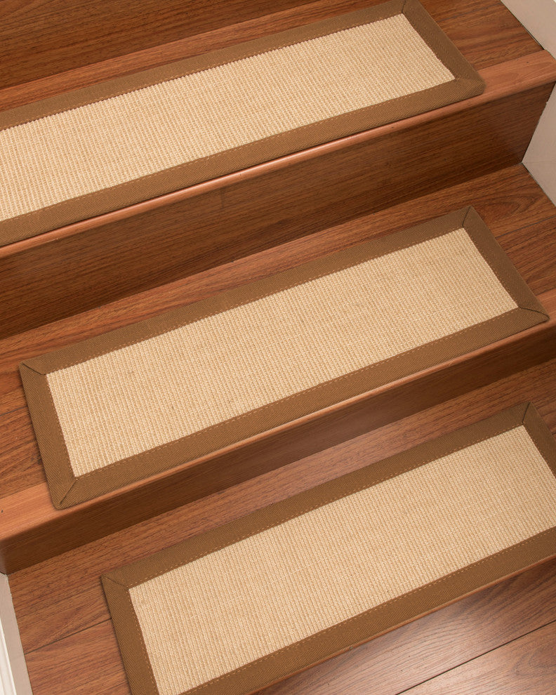 Deco Hand-Crafted Sisal Stair Treads, Stair Carpets with Wide Cotton Border, Sie