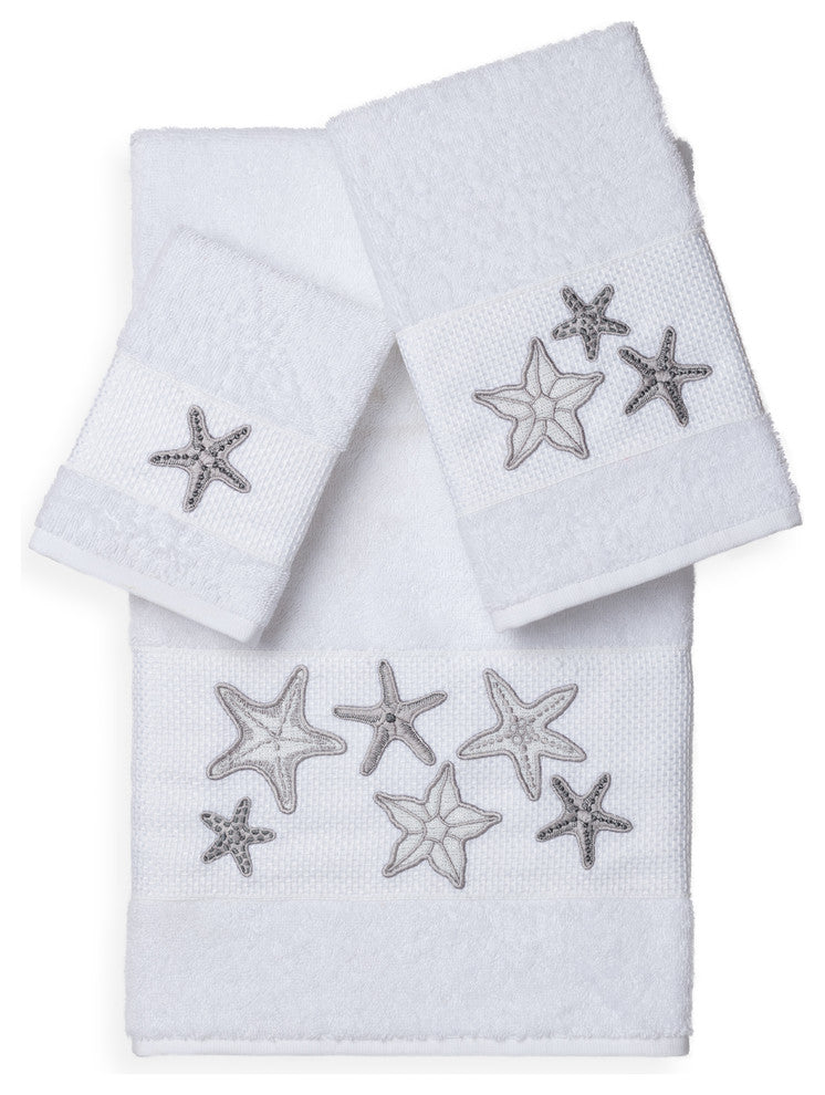 Linum Home Textiles Lydia 3-Piece Embellished Towel Set, White