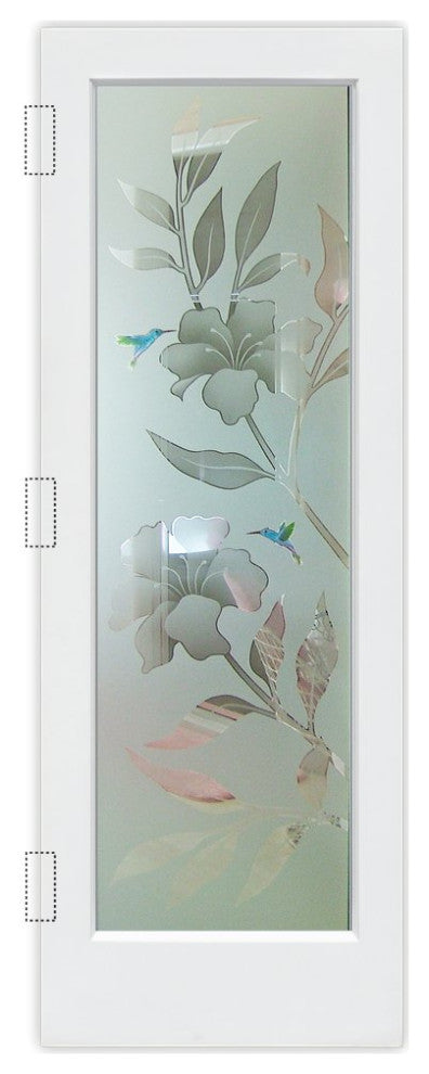 Interior Prehung Door or Interior Slab Door - Hibiscus Hummingbirds - Primed...