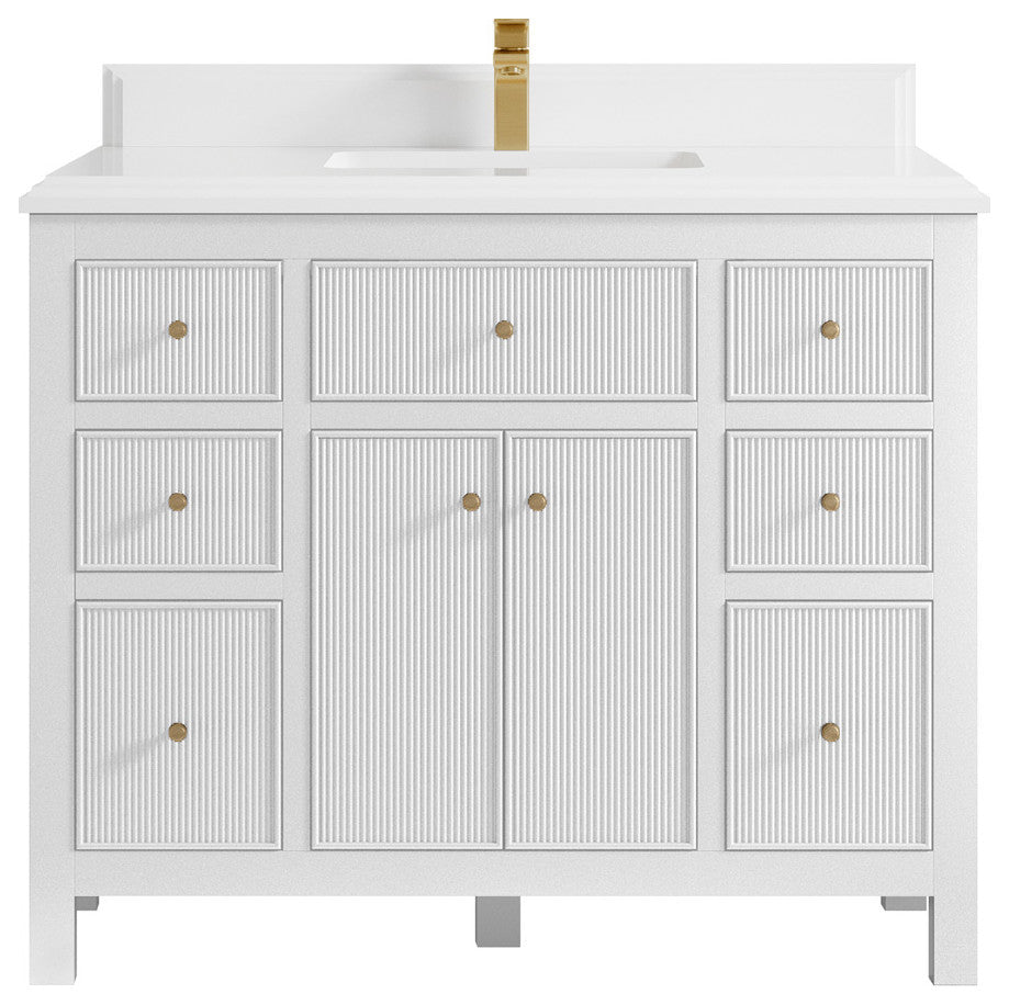 Sonoma 42 Single Sink Reeded Bath Vanity in White 1.5" Calacatta Laza