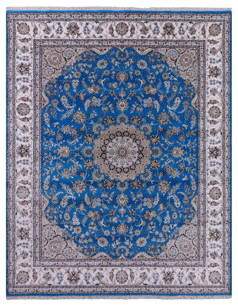 8' 1" X 10' 1" Wool & Silk Hand Knotted Persian Nain Rug - Q13144