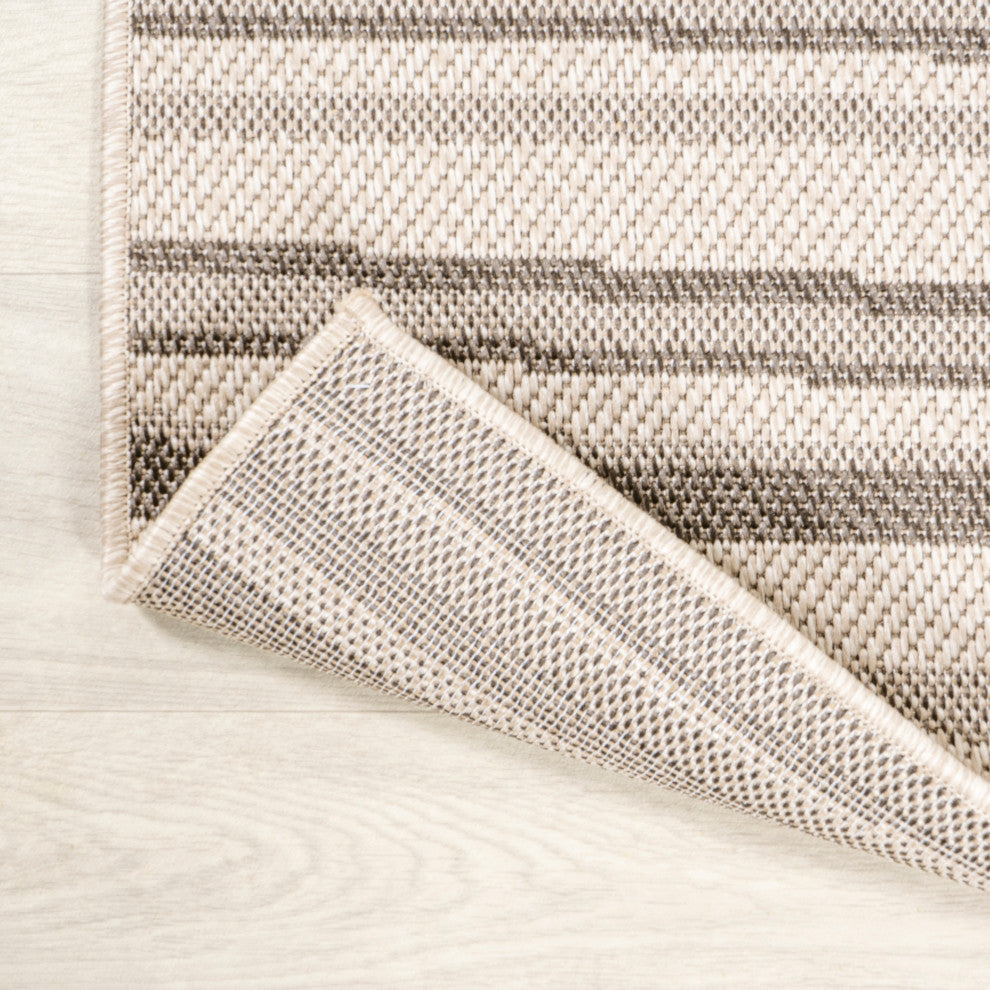Castara Wavy Stripe Modern Indoor/Outdoor Area Rug, Cream/Dark Gray, 2x8