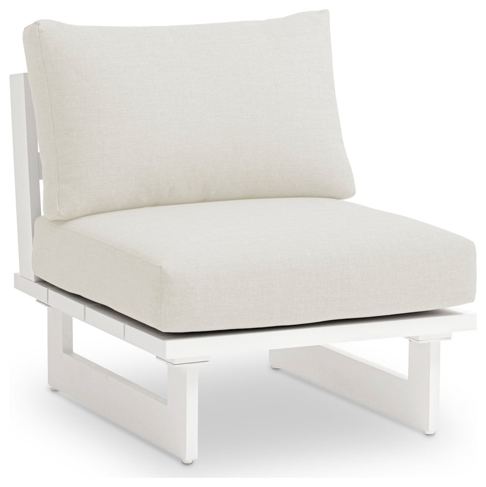 Maldives Outdoor Patio Armless Chair, Cream, White Frame