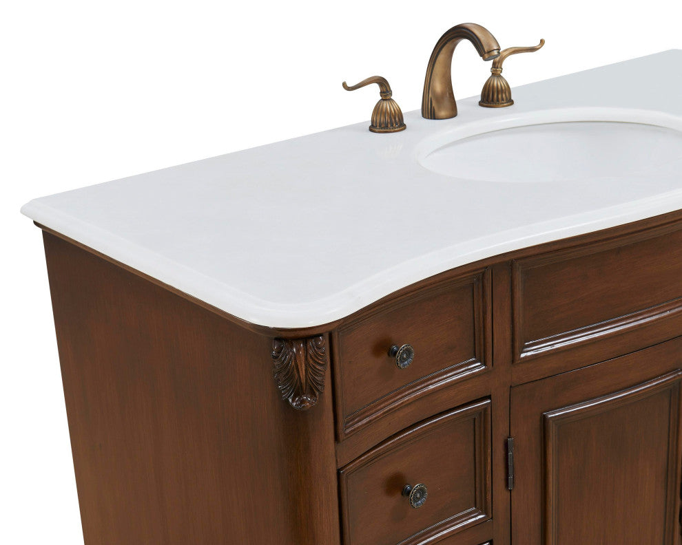 48" Single Bathroom Vanity, Teak Color With ivory white engineered marble, 48