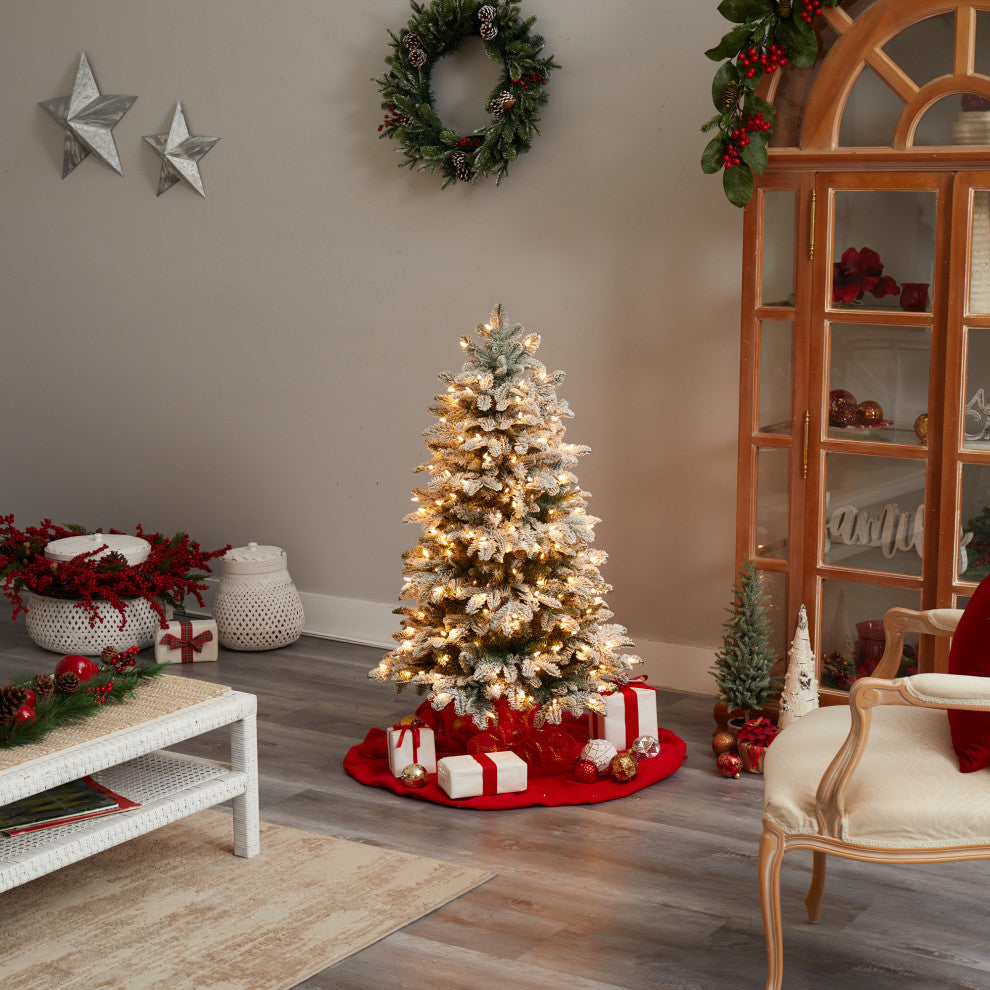 4' Flocked North Carolina Fir Artificial Christmas Tree, 250 Warm White Lights