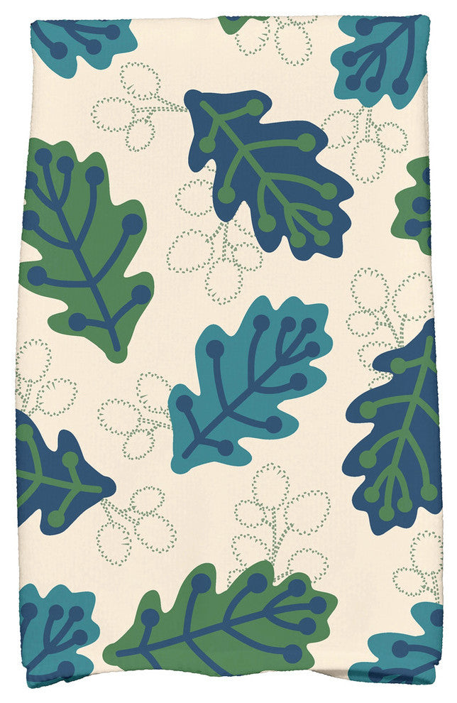 Retro Leaves Floral Print Hand Towel, Blue