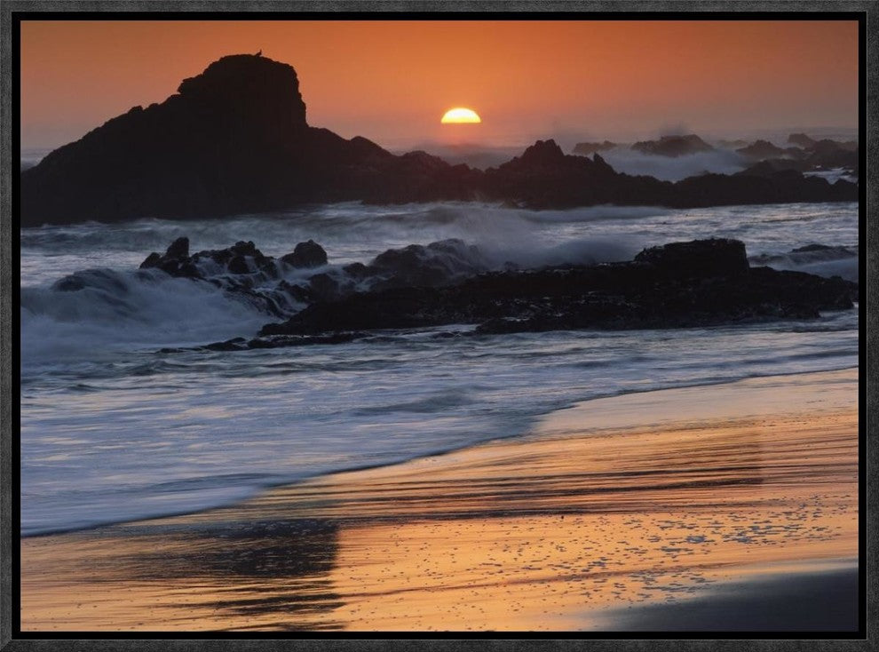 Crashing Surf On Rocks At Sunset, Point Piedras Blancas, California, 16"x12"
