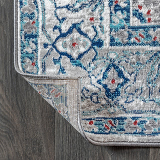Modern Persian Vintage Medallion Light Grey/Blue 5' Square Area Rug
