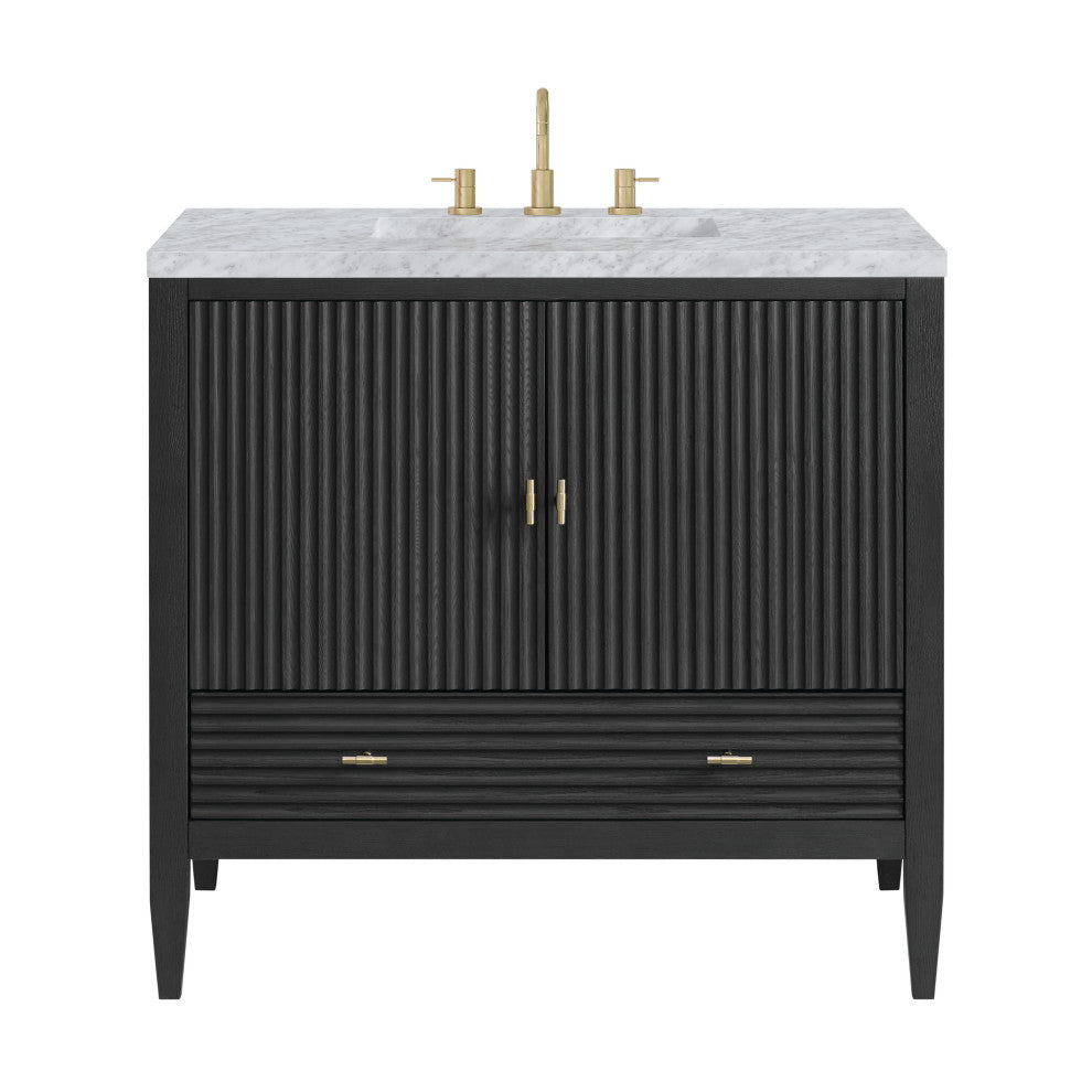 Myrrin 36" Vanity, Carbon Oak, 3 CM Carrara White Marble Top