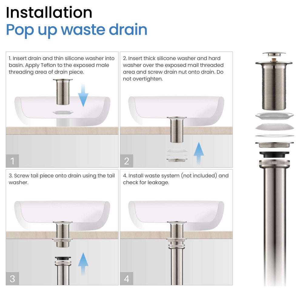 Bathroom Sink Pop Up Drain Stopper, 12" Tailpiece Without Overflow, Brushed Nickel