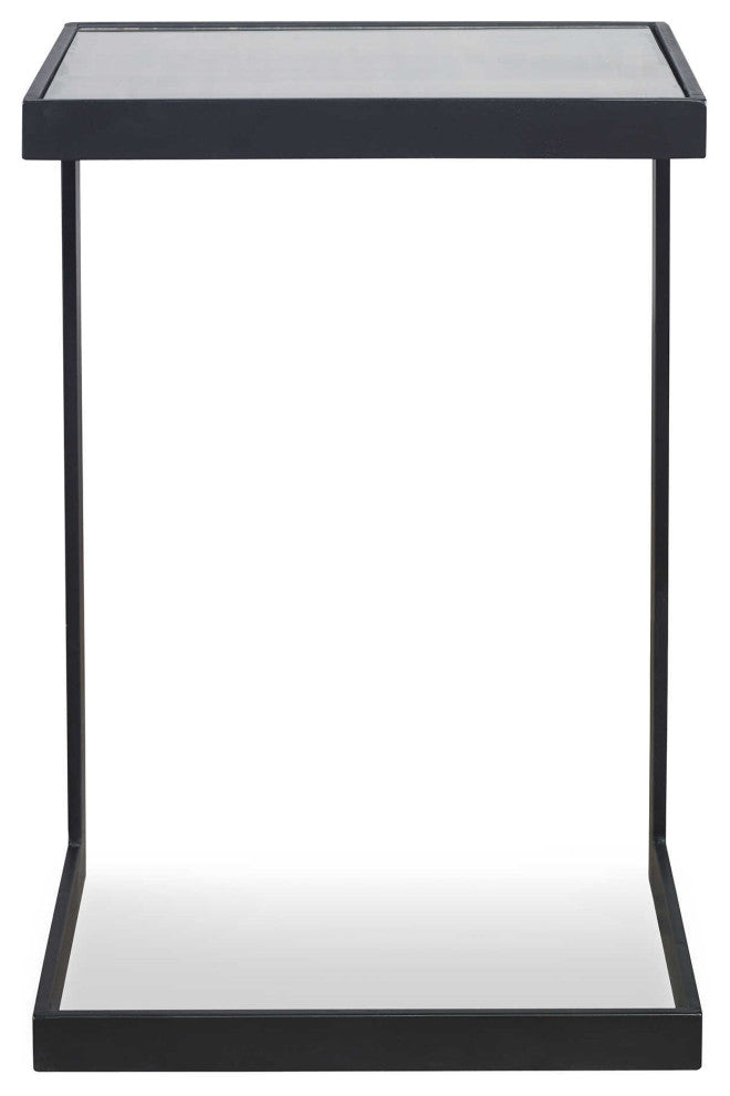 Minimalist Cantilever Black Iron Accent Table, Sofa Arm Chair C Shape Mirrored