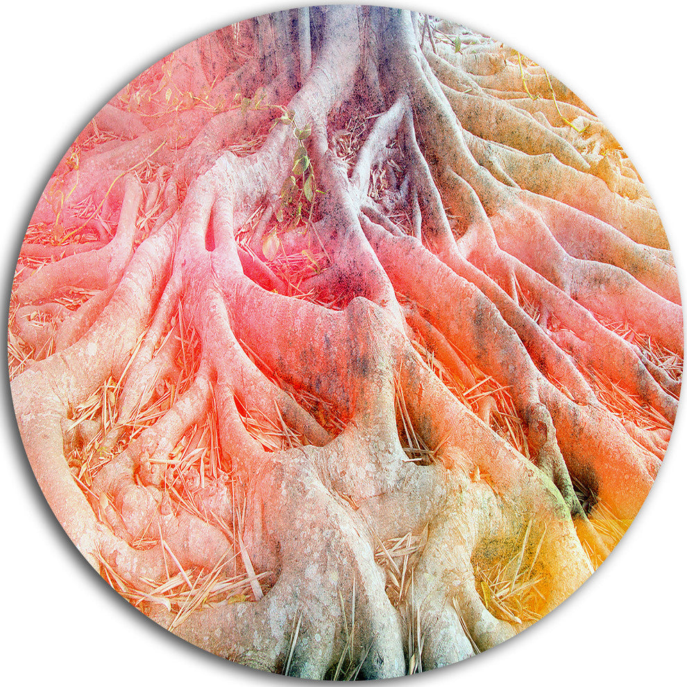 Retro Tree Roots Watercolor, Trees Painting Round Metal Wall Art, 11"