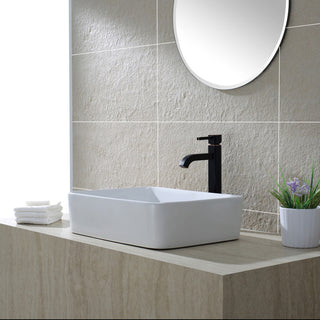 Elavo Ceramic Rectangle Vessel White Sink, PU Drain Oil Rubbed Bronze