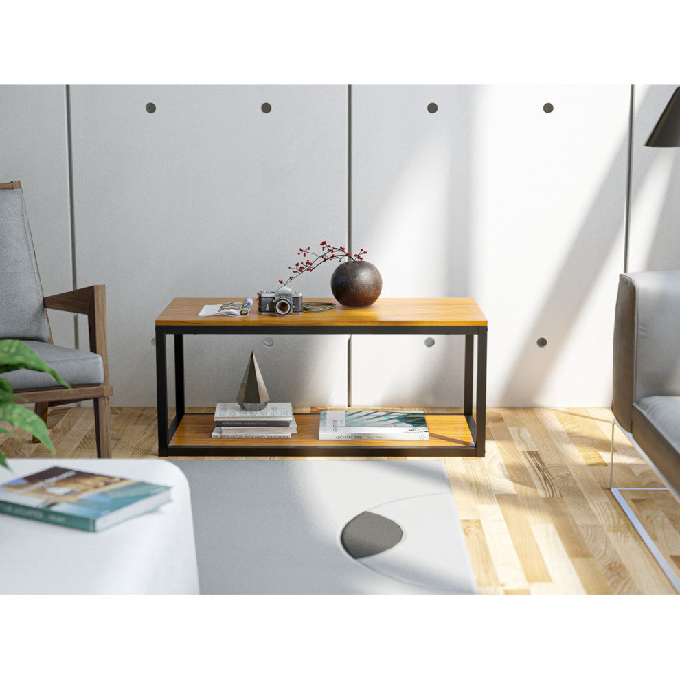 Coffee Table, Powder Coating Black, Brown Wood Laminate