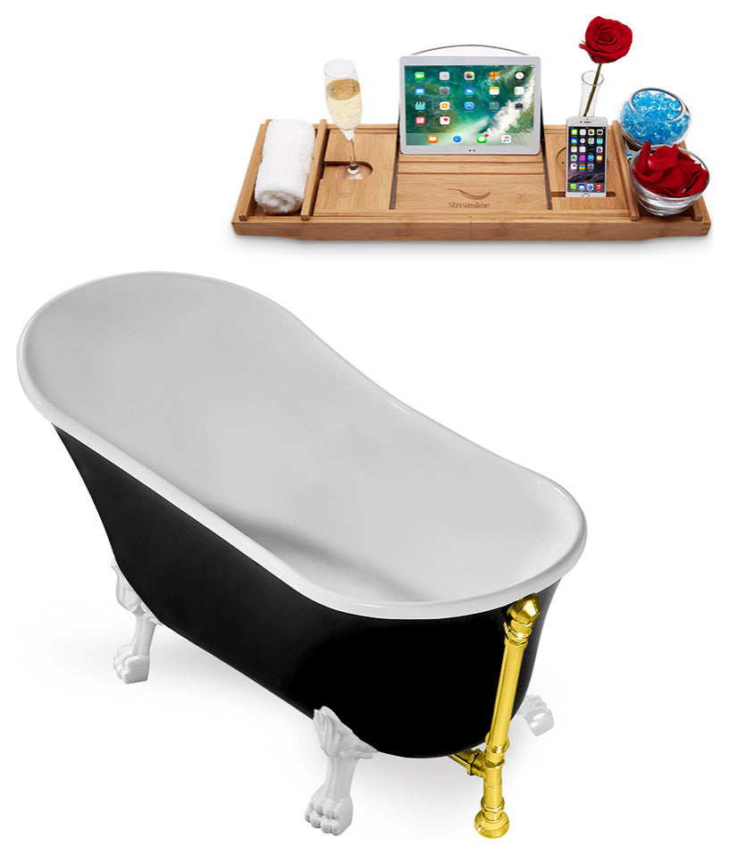 59" Streamline Clawfoot Tub and Tray With External Drain