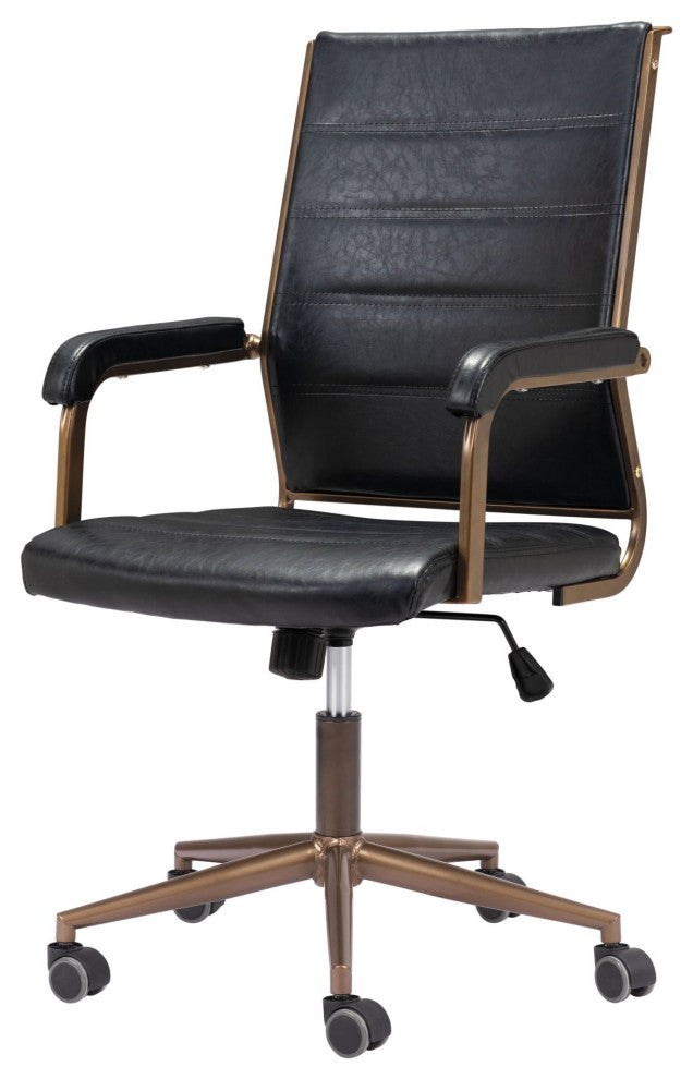 Chair, Faux Vinyl Leather, Steel, Vintage Black, Bronze, Home Business Office