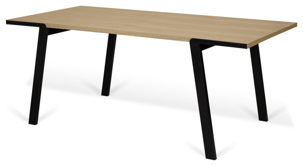 Modern Minimal Wood Top Metal Leg Dining Table, Oak/Black