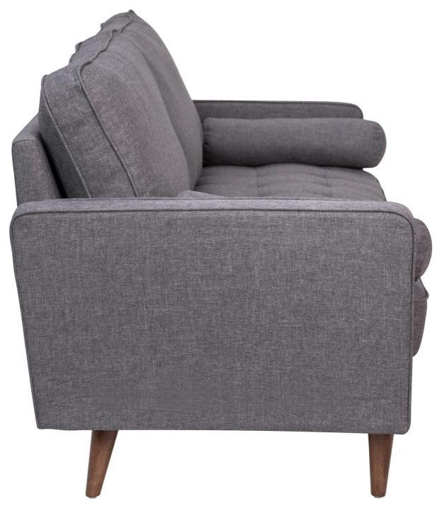 Hudson Mid-Century Modern Sofa With Tufted Upholstery and Solid Wood Legs, Dark Gray