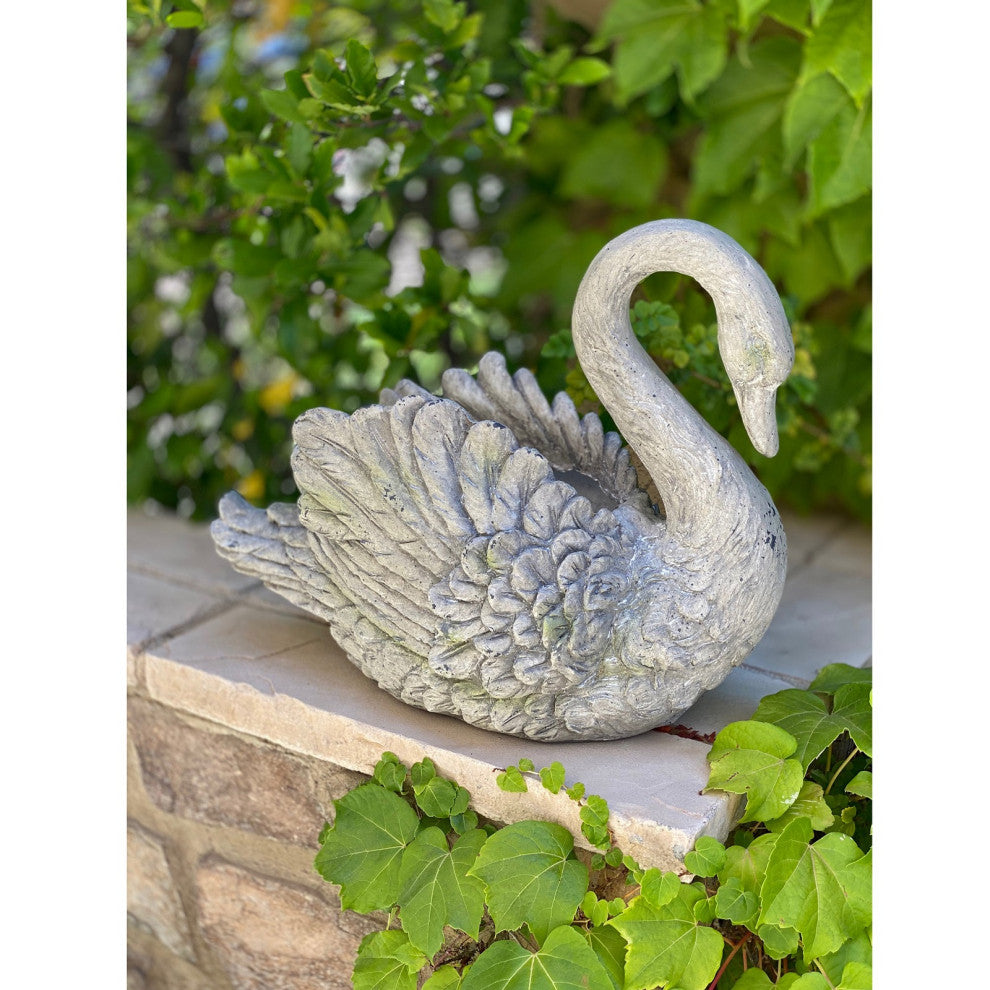 Urban Designs Swan Cast Stone Planter Garden Decor, Grey