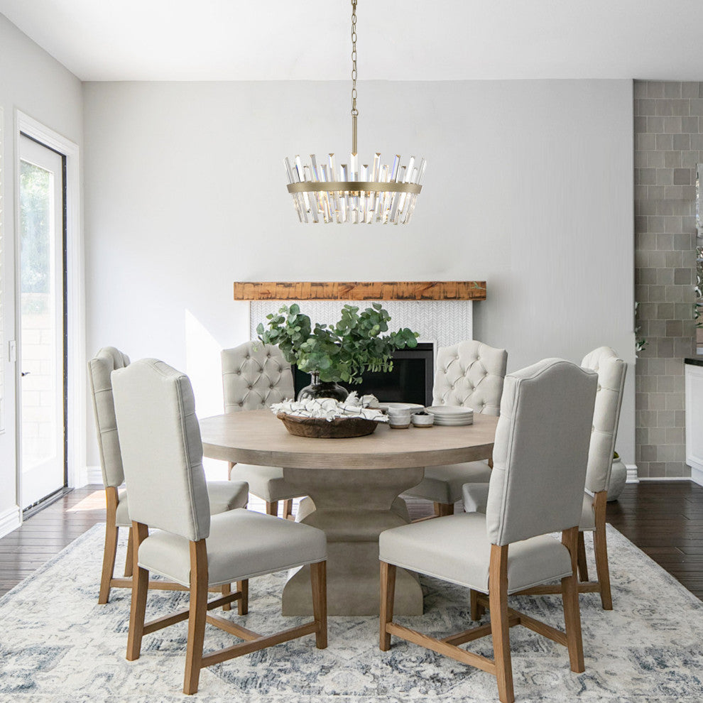 Eva 6-Light Glam Crystal Glass Prism Round Chandelier, Brushed Silver-Ish Champagne