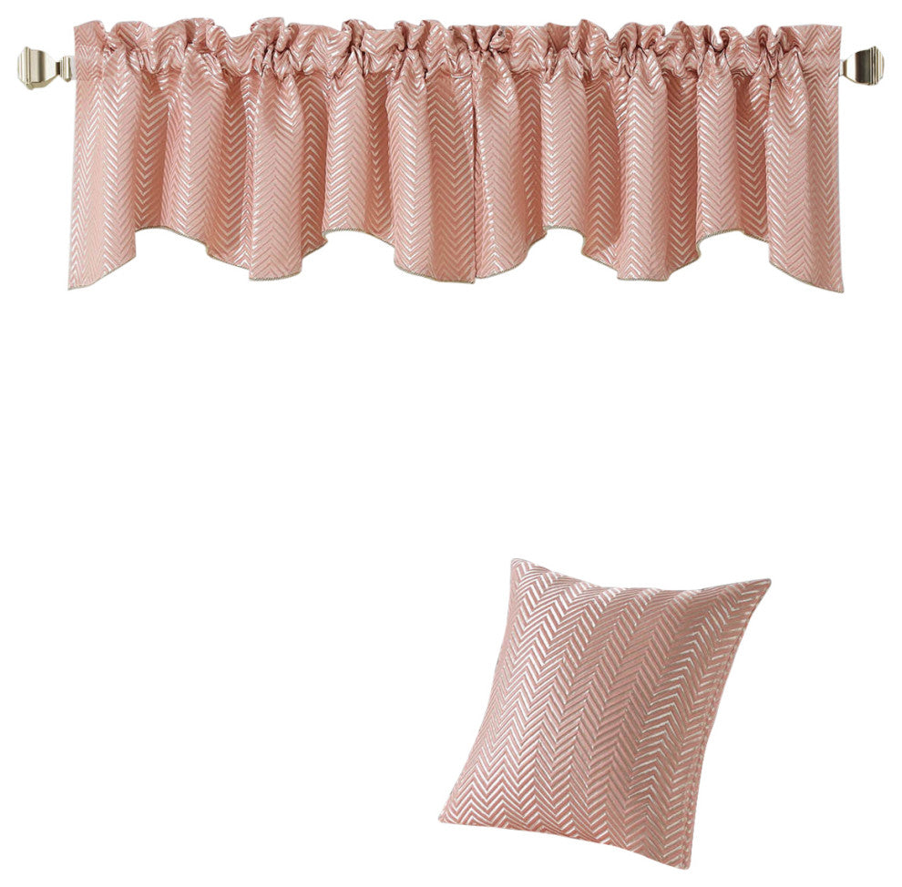 Chevron Jacquard Valance and Pillow Shell Sets , Rose, 20" X 20" / 56" X 19"