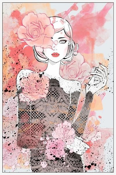 "Floral Girl" Floater Framed Painting Print on Canvas, 30"x45"