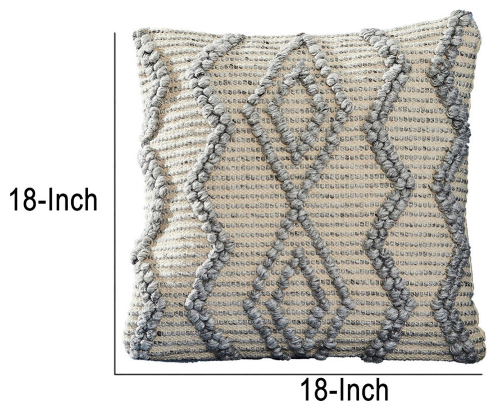 18 Inch Decorative Throw Pillow Cover, Blue Beaded Diamond Design, Beige