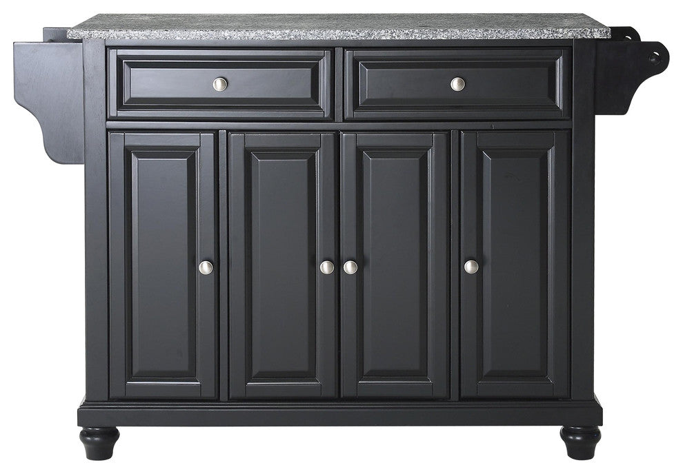 Cambridge Solid Granite Top Kitchen Island, Black Finish