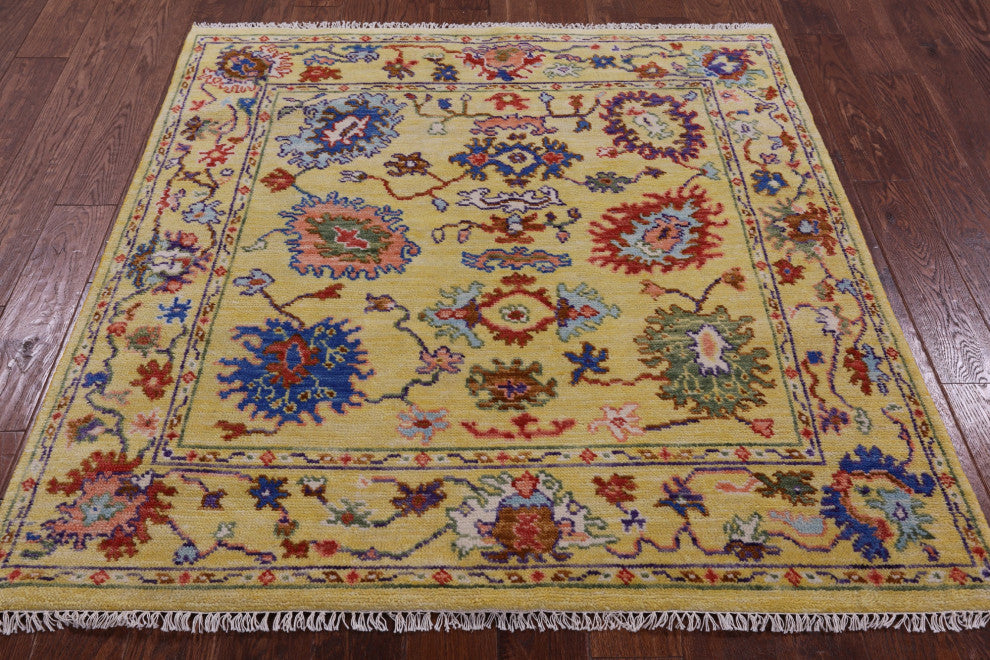 5' Square Hand-Knotted Turkish Oushak Wool Rug - Q13655