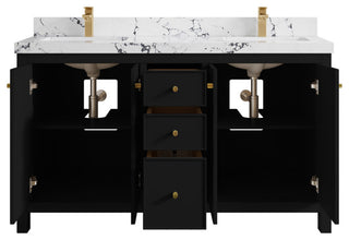 Chicago 60" Double Sink Bathroom Vanity, Black 2" Viola Night