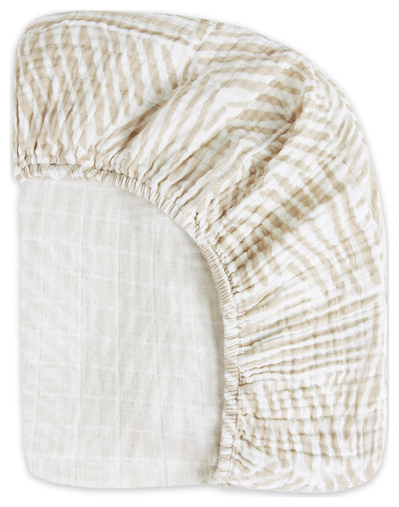 Mini Crib Sheet, GOTS Certified Organic Muslin Cotton, Oat Stripe