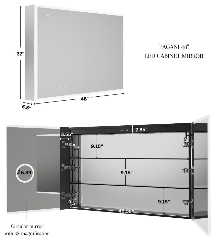 Pagani LED Mirror Cabinet, 48 Inch
