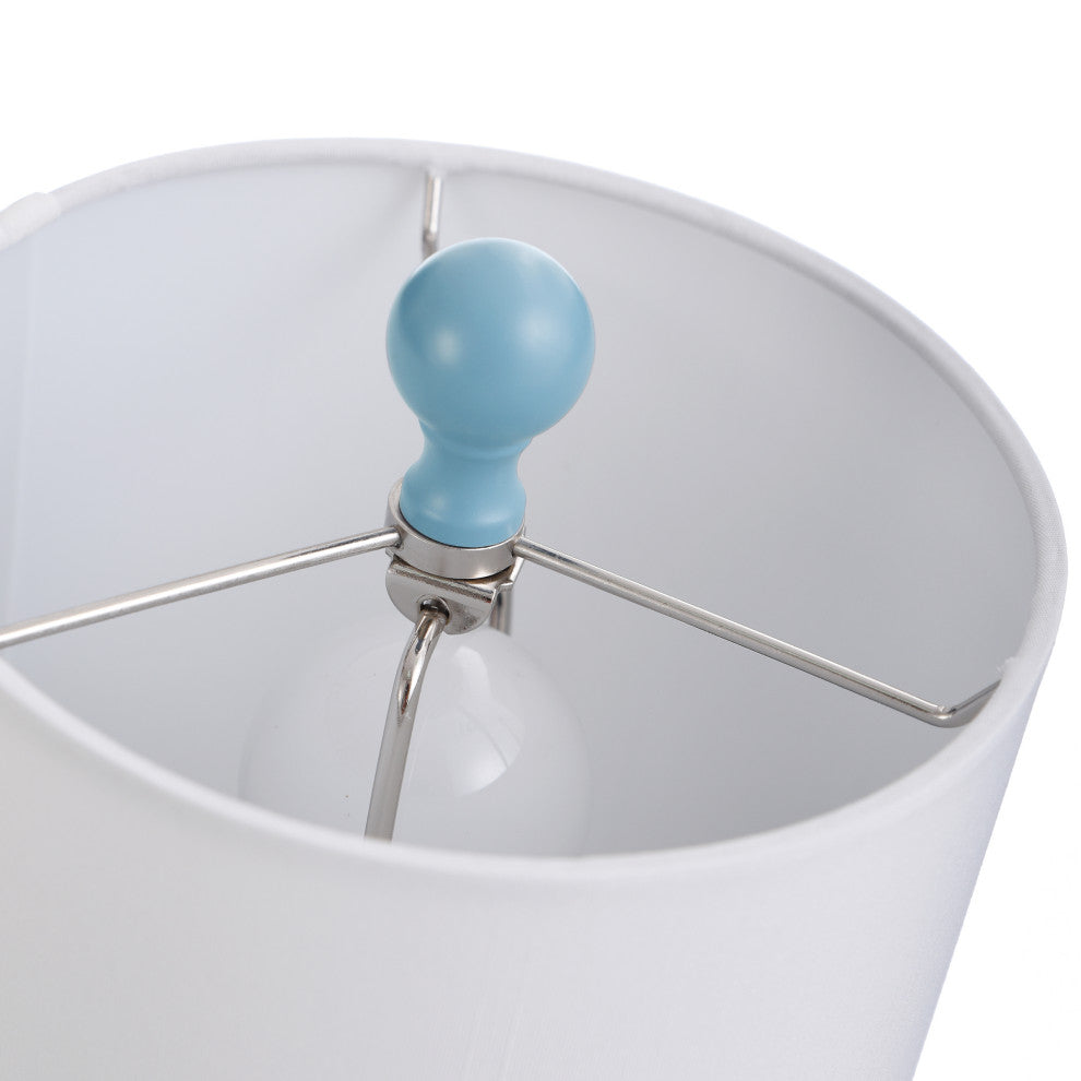 Ceramic Pebbled Table Lamp, Blue Finish, White Hardback Fabric Shade