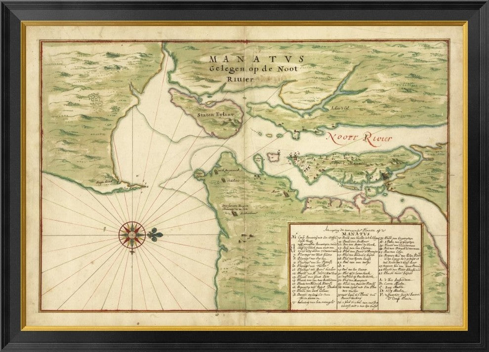 Map, New York City Region, Manatvs Gelegen Op De Noot Riuier, 1639, 40"x1.5"x28"