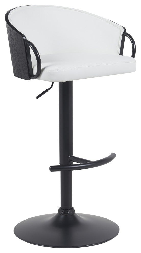 Montego Adjustable Barstool, Black With Snow White Faux Leather