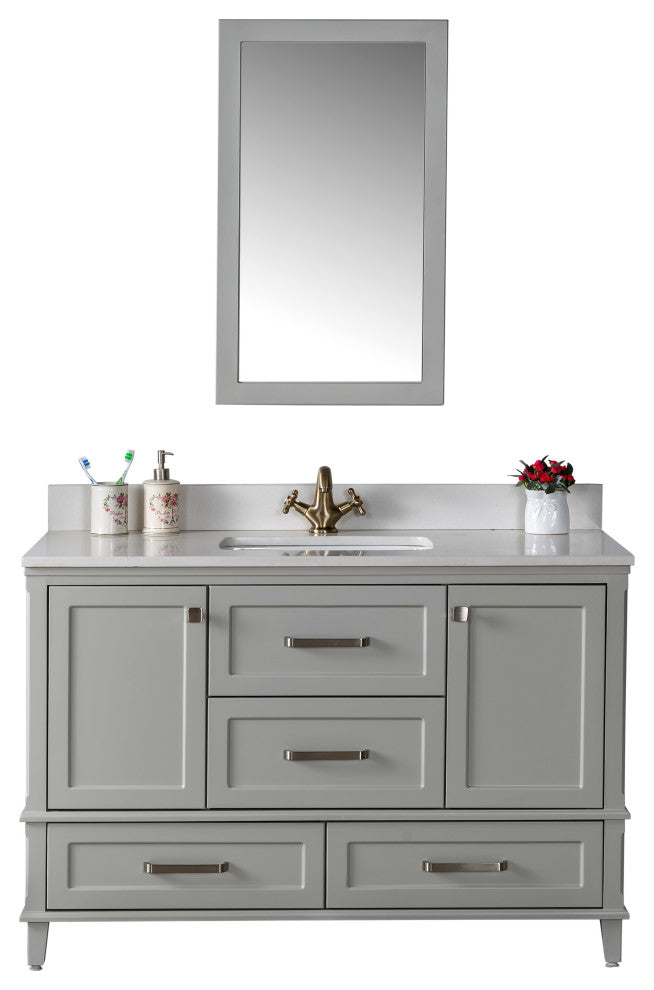 Nera Collection 48" Bath Vanity Quartz Top and Ceramic Sink, Grey, 48"
