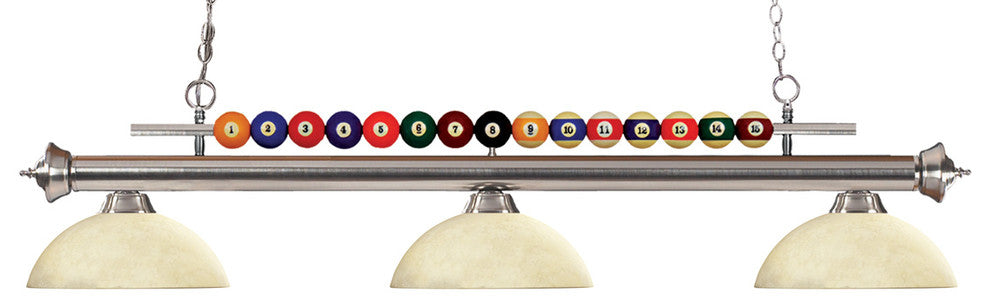 Shark 3 Light Billiard, Brushed Nickel With Golden Mottle Glass