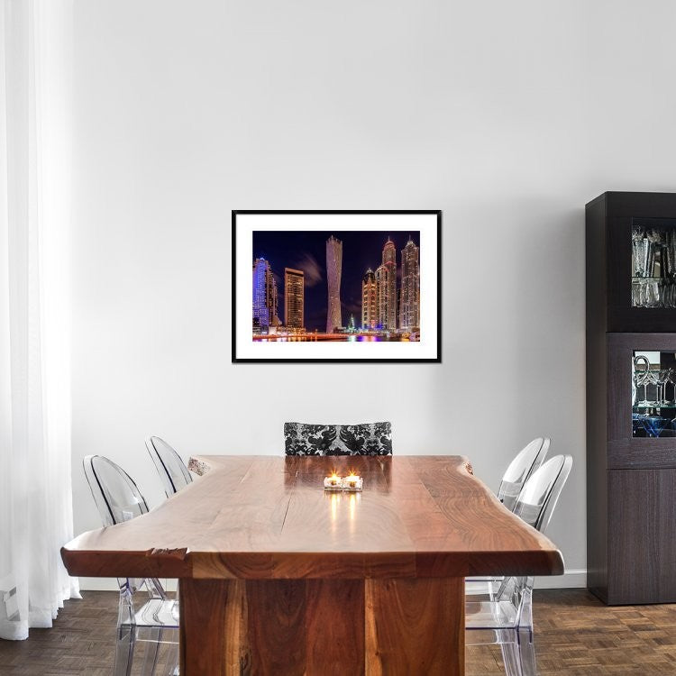 "Dubai Marina Night Shot" Framed Digital Print by Vinaya Mohan, 38"x28"
