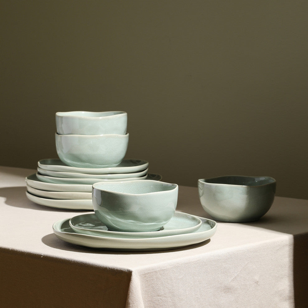 Stone Lain Mirella Stoneware 24-Piece Dinnerware Set, Light Green