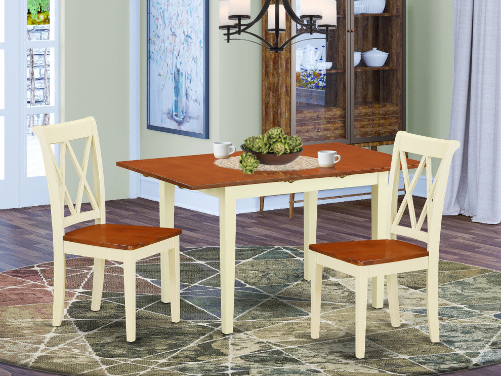 3Pc Rectangular 42/53.5 Inch Table With 12 In Leaf And 2 Double X Back Chairs