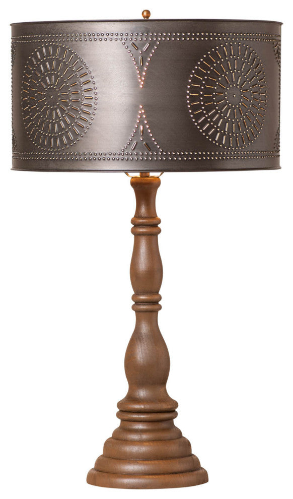 Irvins Country Tinware Davenport Lamp in Rustic Brown with Shade