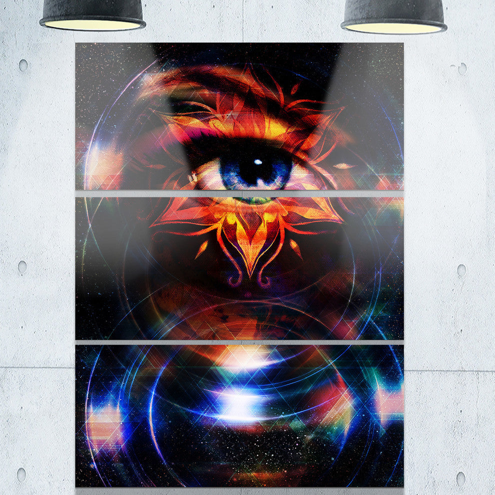 "Woman Eye With Fractal Star" Digital Metal Wall Art, 3 Panels, 28"x36"