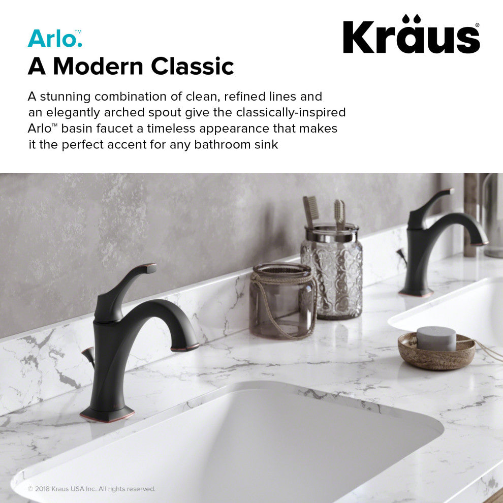 Arlo Single Handle 1-Hole Bathroom Basin Faucet, Lift Rod Drain, Oil Rub Bronze
