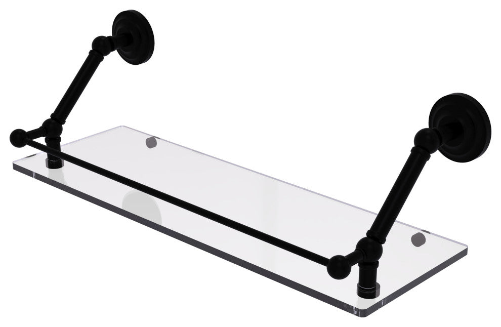 Prestige Que New 24" Floating Glass Shelf with Gallery Rail, Matte Black