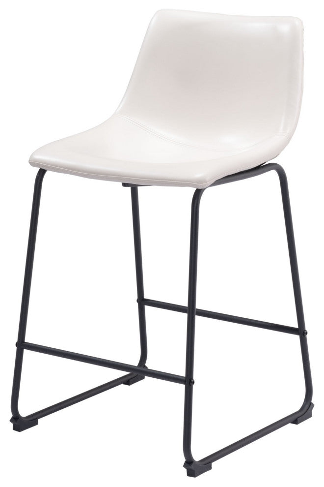 Counter Chair, Set of 2, Faux Vinyl Leather, Distressed White, Black