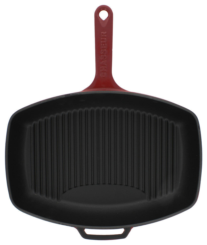 Chasseur 12" Red Rectangular French Enameled Cast Iron Grill Pan