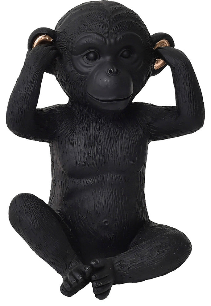 Wise Monkey Hear No Evil Statuette Resin Black Gold