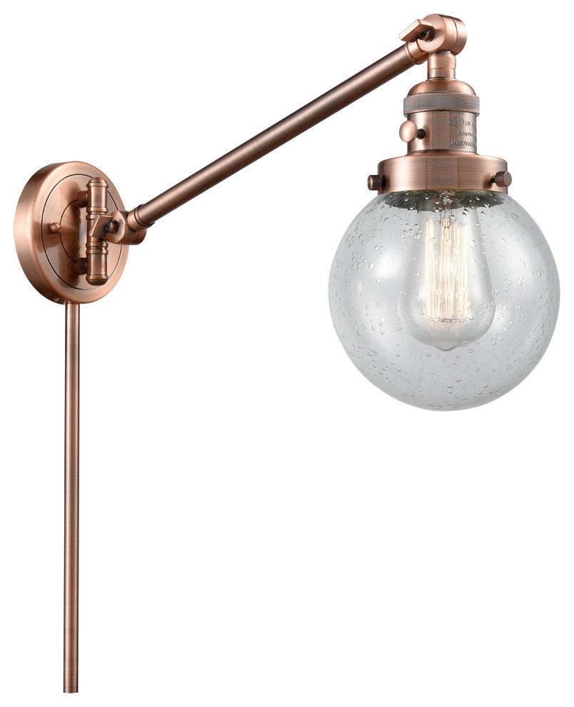 Beacon 1-Light Swing Arm Light, Antique Copper, Glass: Seedy