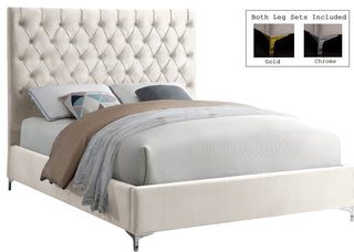 Cruz Velvet Upholstered Bed, Cream, Queen